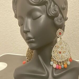 New! Gold Multicolour Stone Earrings, Sangeet Bridal Indian Wedding Earrings